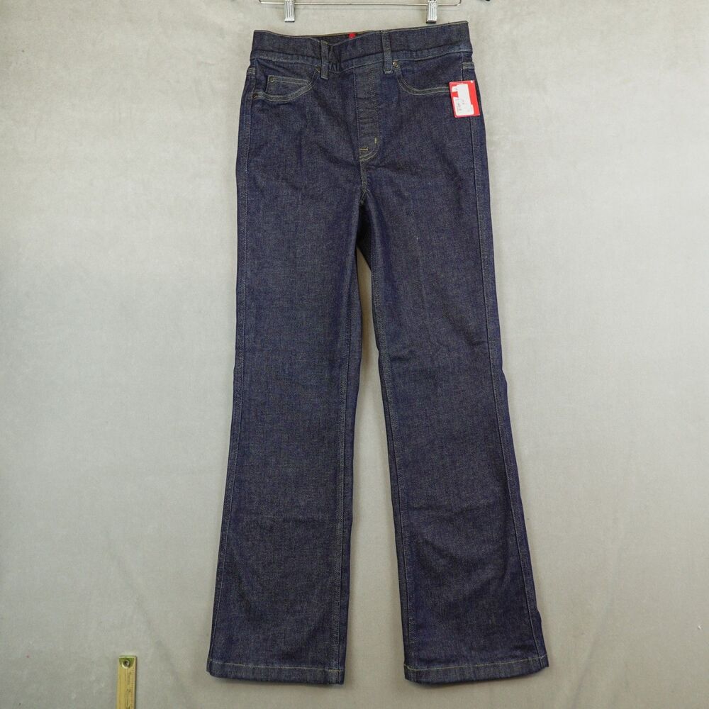 NWT SPANX Jeans Flat Front Wide Leg Raw Indigo Pull on Women Size Medium Tall